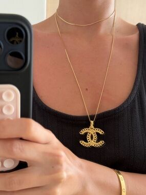 Upcycled Gold Tone CC Chanel Charm Necklace